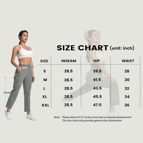 Womens Cargo Hiking Pants - Travel Lightweight Water Resistant 4 Pockets Casual Quick Dry Athletic Climbing Pants