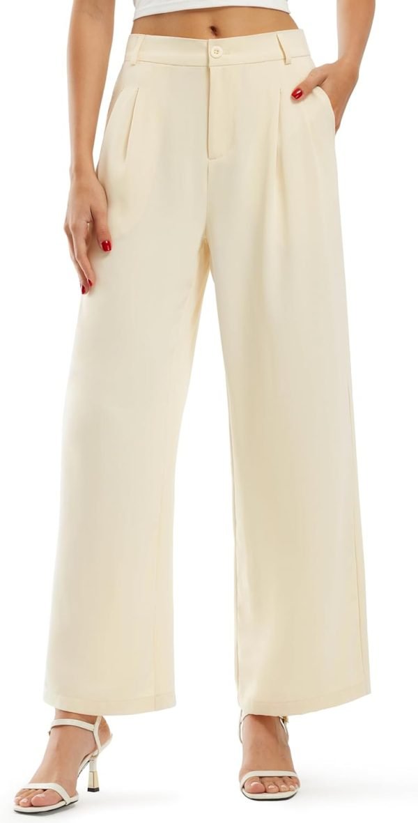 Libin Women's Wide Leg Pants High Waisted Work Dress Pants Loose Fit Back Elastic Waist Business Casual Trousers Office
