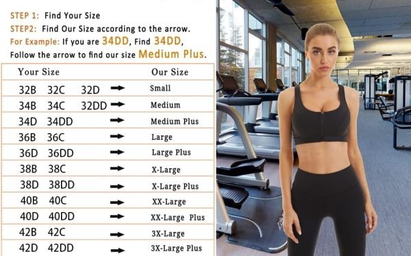 Womens Sports Bra with Zip Closure and Racerback,Wireless Bras,Four-Way Stretch Fabric with Removable Padded