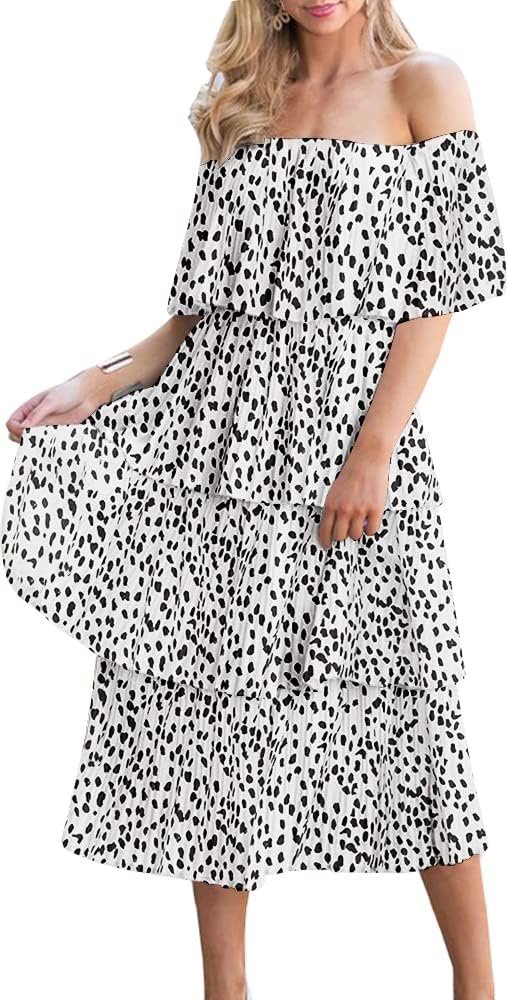 Women's Off The Shoulder Ruffles Summer Valentines Day Loose Casual Chiffon Long Party Beach Maxi Dress