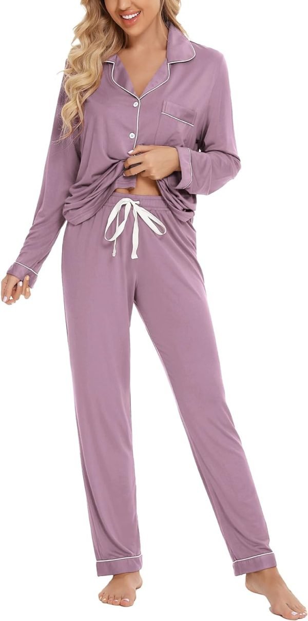 Pajamas Set Long Sleeve Womens Button Down Sleepwear Two Piece Nightwear Soft Pj Lounge Sets S-XXL