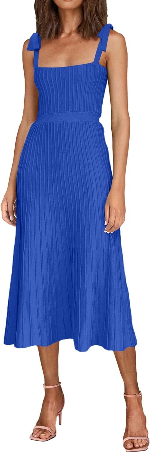 61RfQxQhc1L._AC_SL1500 Women's 2024 Summer Maxi Dresses Tie Spaghetti Strap Square Neck Ribbed Knit Dress