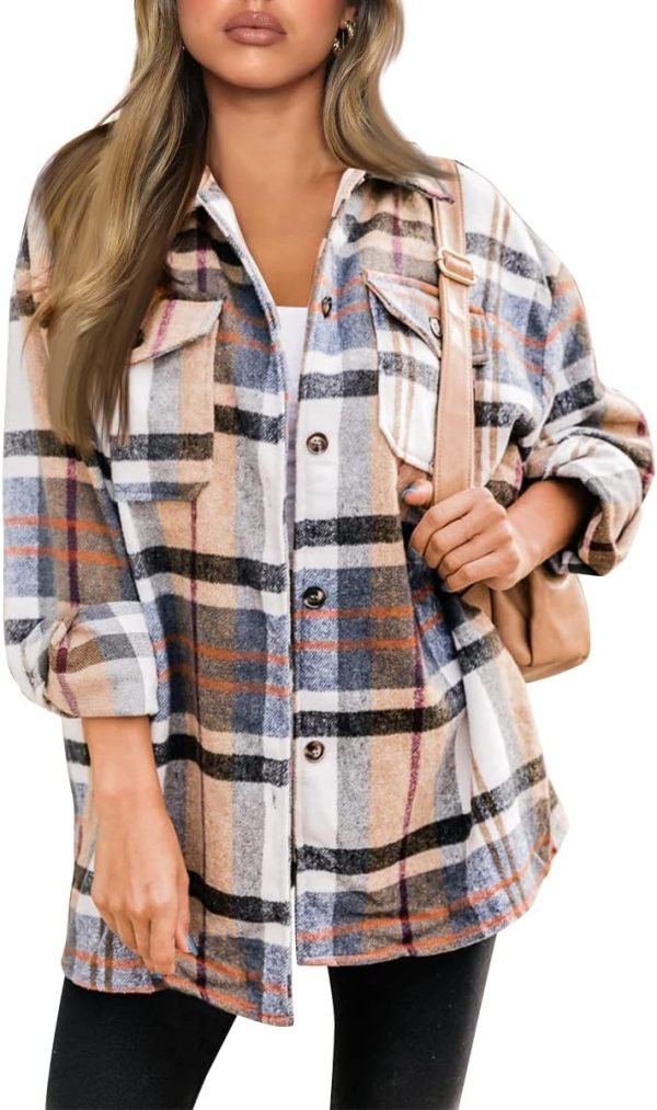 Trendy Queen Womens Flannel Shacket Jacket Casual Plaid Button Down Long Sleeve Shirt Fall Clothes Outfits