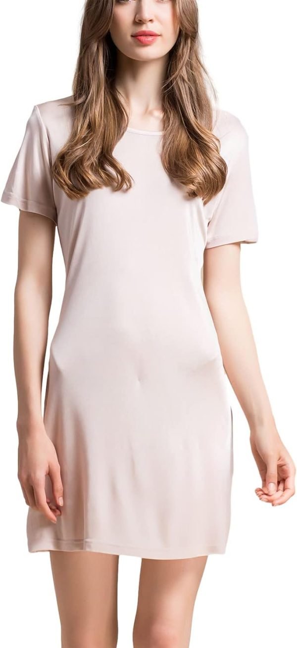 Women's Silk Nightgown Short Sleeve Pure Mulberry Silk Sleepshirt Scoop Neck Nightshirt Sleepwear