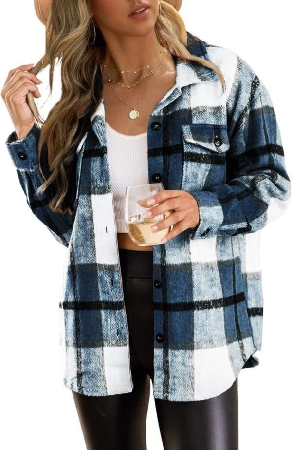 Trendy Queen Womens Flannel Shacket Jacket Casual Plaid Button Down Long Sleeve Shirt Fall Clothes Outfits