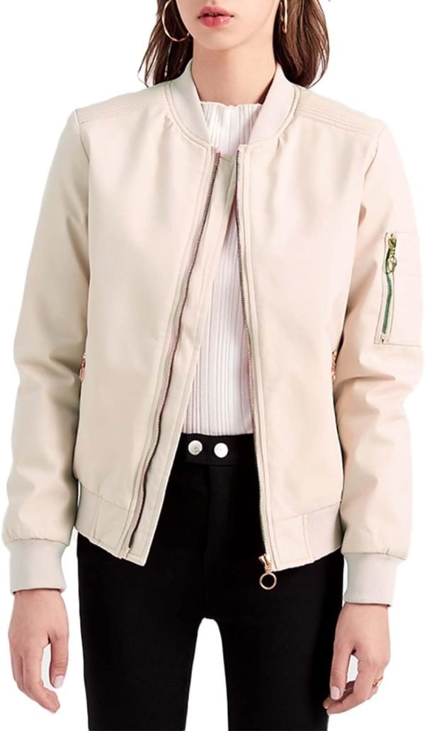 Women's Bomber Jacket Lightweight Varsity Zip Up Coat Casual Long Sleeve Windbreaker