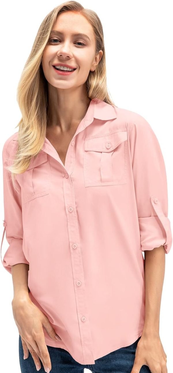 Women's Quick Dry Sun UV Protection Convertible Long Sleeve Safari Shirts for Hiking Camping Fishing Sailing