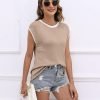 Womens Cap Sleeve Sweater Vest Summer Tops Sleeveless Tank Tops 2024 Trendy Spring Clothes Striped Short Sleeve Shirts