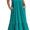 Women's Summer Casual Short Sleeve Crewneck Swing Dress Flowy Tiered Maxi Beach Dress with Pockets