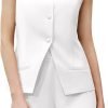 Women's Summer 2 Piece Outfits Sleeveless Round Neck Button Down High Waisted Pants 2024 Business Work Sets