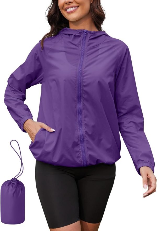 Rain Jacket Women Lightweight Waterproof Windbreaker Jacket Hooded Packable Rain Coats for Women Outdoor Raincoat