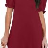 Women's Casual Dresses Puff Short Sleeve V-Neck Cocktail Dress with Pockets