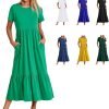 61YpPufqMvL._AC_SL1500 Womens Summer Dresses Casual Short Sleeve Crewneck Swing Dress Casual Tiered t Shirt Dress with Pockets 2024 Trendy Outfits