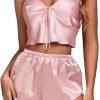Women's 3Pcs Pajamas Satin Cami Top and Shorts with Robe Sleepwear Set