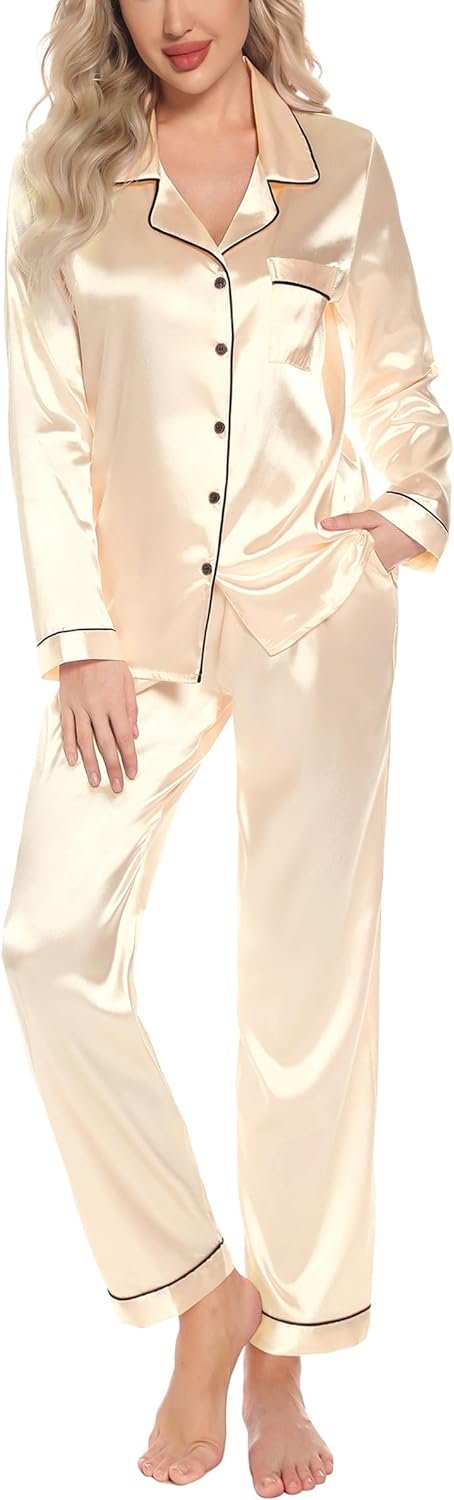 Pajamas Set Long Sleeve Womens Button Down Sleepwear Two Piece Nightwear Soft Pj Lounge Sets S-XXL