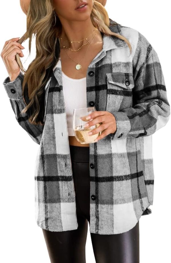Trendy Queen Womens Flannel Shacket Jacket Casual Plaid Button Down Long Sleeve Shirt Fall Clothes Outfits