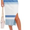 Midi Pencil Basic Skirt Casual Solid Split Side Stretchy Ribbed Knit Bodycon Mid Length Skirts for Women