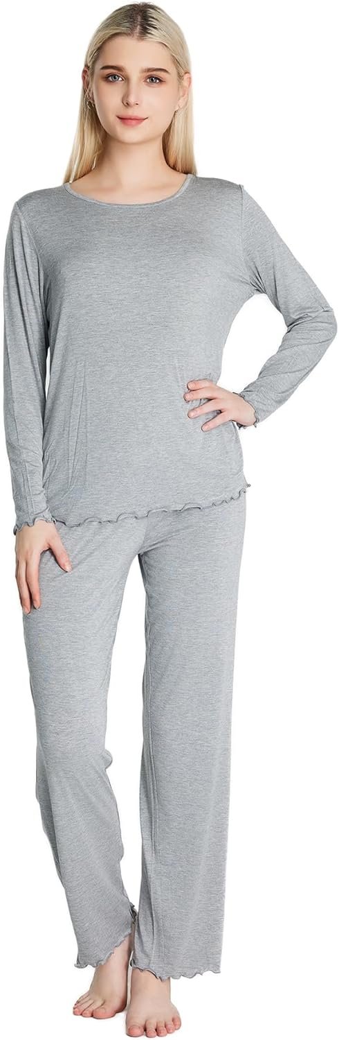 Loungewear Set pajamas Womens sleepwear Bamboo Viscose Long Sleeve t shirt Long Pants Super Soft Novelty Pjs Set