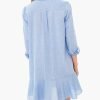 Women's Tunic Mini Shirt Dress Cotton Long Sleeve Ruffle Hem Dress Button Up Shift Chambray Dresses
