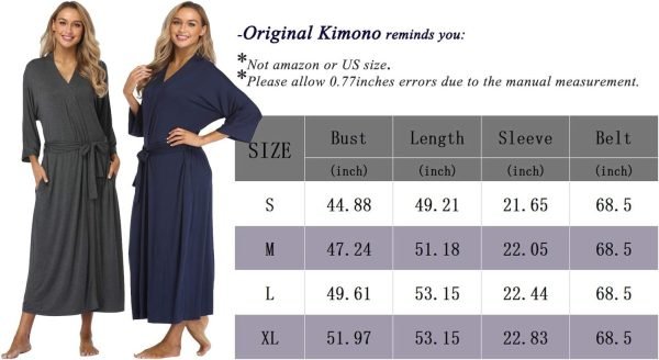 Womens Soft Long Kimono Robes Lightweight Full Length Knit Bathrobe With Pockets Ladies Casual Dressing Gown