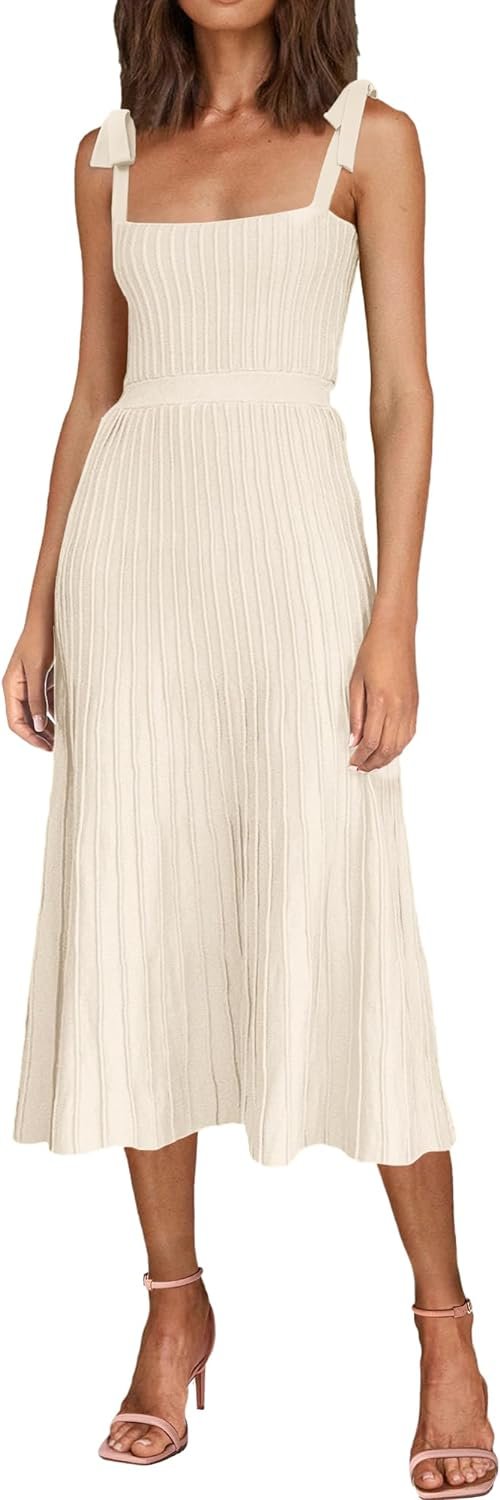 61fVVXzMmtL._AC_SL1500 Women's 2024 Summer Maxi Dresses Tie Spaghetti Strap Square Neck Ribbed Knit Dress