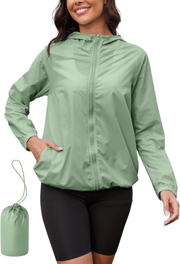 Rain Jacket Women Lightweight Waterproof Windbreaker Jacket Hooded Packable Rain Coats for Women Outdoor Raincoat