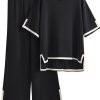 Womens Knit 2 Piece Sweater Sets Short Sleeve Pullover Tops Elastic Waist Wide Leg Pants Lounge Set