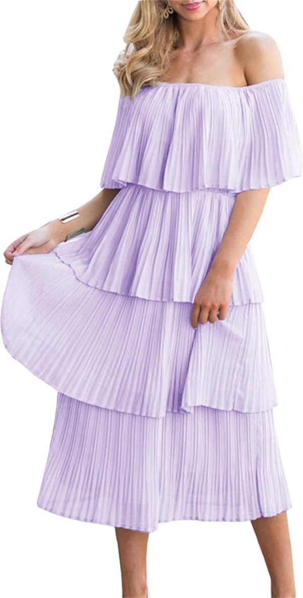 Women's Off The Shoulder Ruffles Summer Valentines Day Loose Casual Chiffon Long Party Beach Maxi Dress