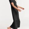 Women's Summer Casual Short Sleeve Crewneck Swing Dress Flowy Tiered Maxi Beach Dress with Pockets