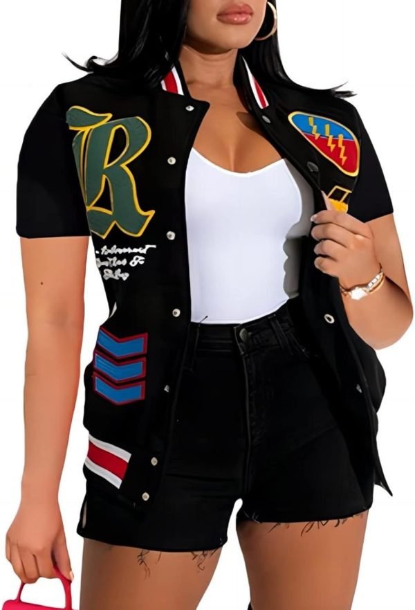 Button Down Shirts for Women Short Sleeve Cropped Varsity Jacket for Women Summer Tops for Women 2024 S-XXL