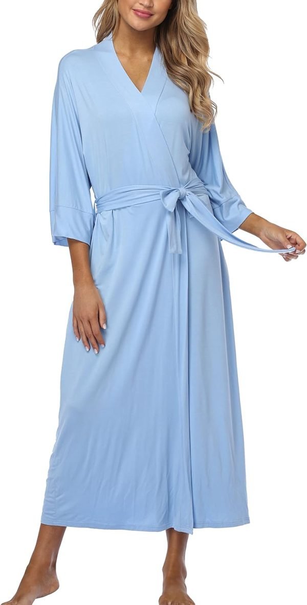 Womens Soft Long Kimono Robes Lightweight Full Length Knit Bathrobe With Pockets Ladies Casual Dressing Gown