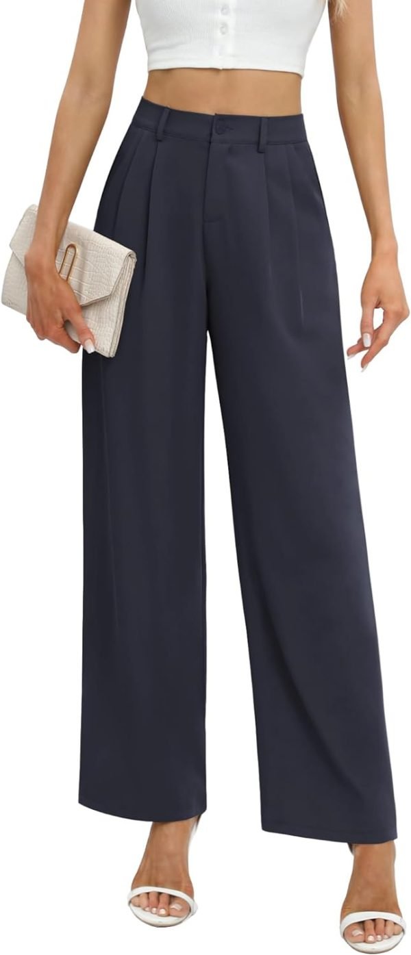Women's Business Work Trousers High Waisted Wide Leg Pants Long Straight Suit Pants with Pocket