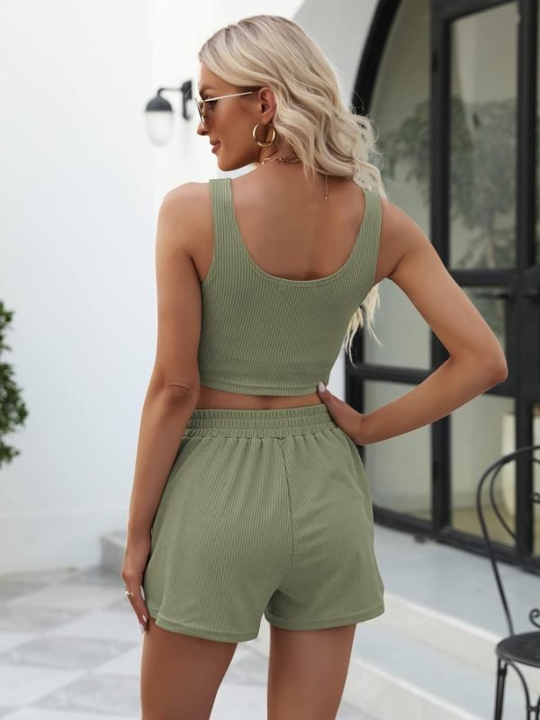 Trendy Queen Two Piece Summer Outfits Women Shorts Sets 2 Piece Sleeveless Matching Lounge Crop Top and High Waisted Shorts