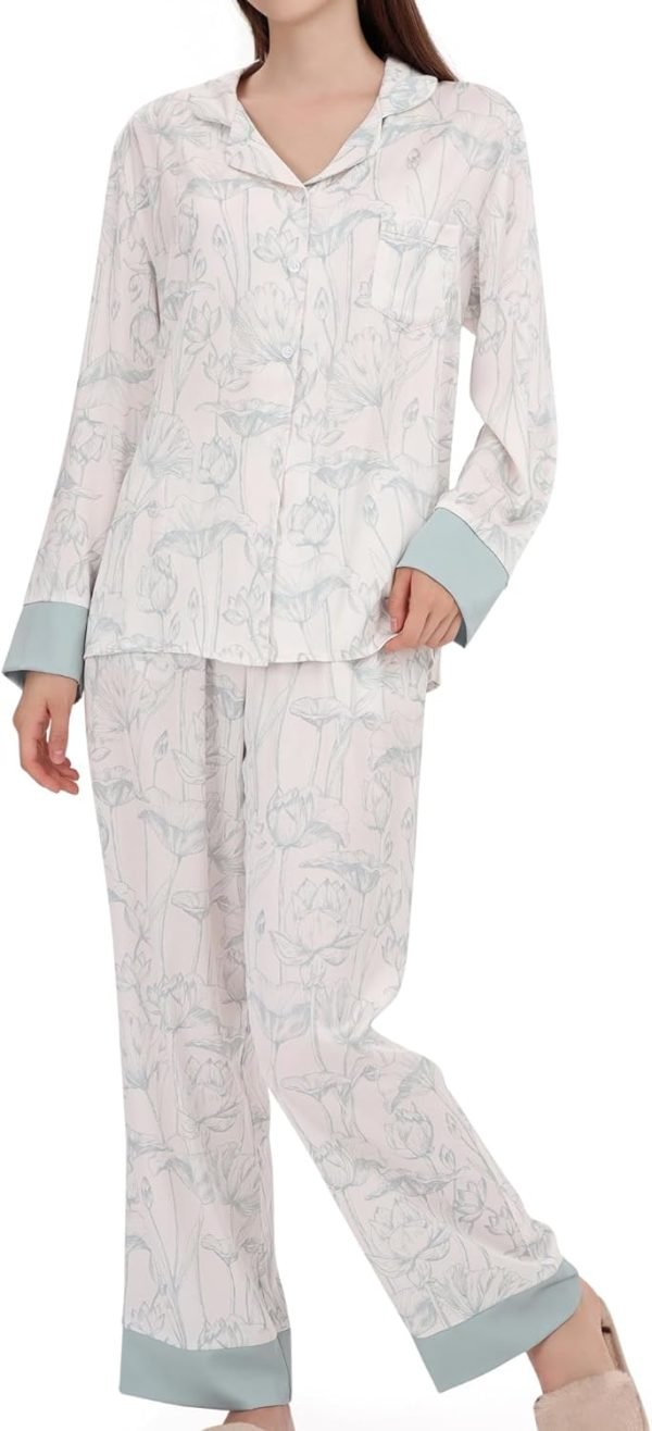 Women's Silky Satin Pajamas Set Long sleeve and Pants Sleepwear Soft and Comfy Button Down Loungewear Relaxed Fit