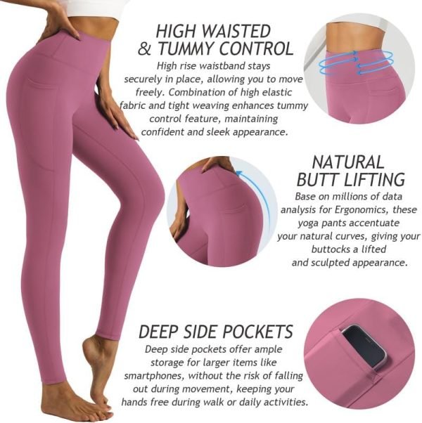 Womens Yoga Leggings Tummy Control Yoga Pants with Pockets High Waist Buttery Soft Workout Leggings