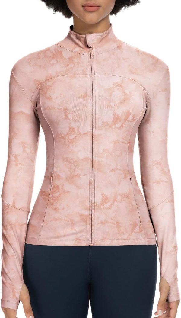 Workout Jackets for Women Full Zip Athletic Running Track Jacket with Pockets Slim Fit Yoga Jacket with Thumb Holes