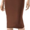 Women Office Work Pencil Skirts Stretchy High Waist Tummy Control Nylon Midi Bodycon Skirts Below Knee Back Slit