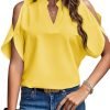 Women's Cold Shoulder Tops Summer Fashion Short Sleeve V Neck Casual Loose Solid Color Blouse Shirts