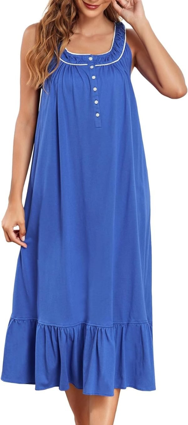 Women's Nightgown Sleeveless Sleepwear Wide Strap Sleep Shirt Pleated Scoopneck Nightshirt