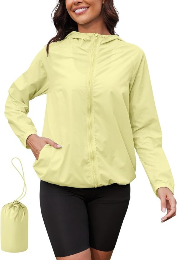 Rain Jacket Women Lightweight Waterproof Windbreaker Jacket Hooded Packable Rain Coats for Women Outdoor Raincoat