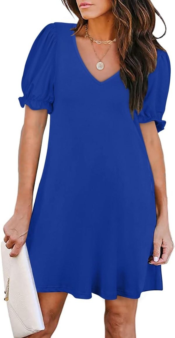 Women's Casual Dresses Puff Short Sleeve V-Neck Cocktail Dress with Pockets