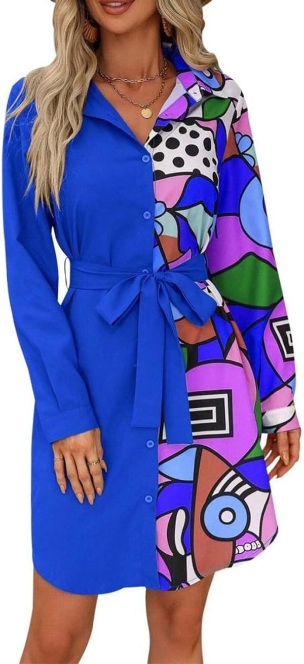 61om5d4K4aL._AC_SL1500 Womens Button Down Shirt Dresses with Belt Button Up Tunics Long Sleeve Blouse Tops