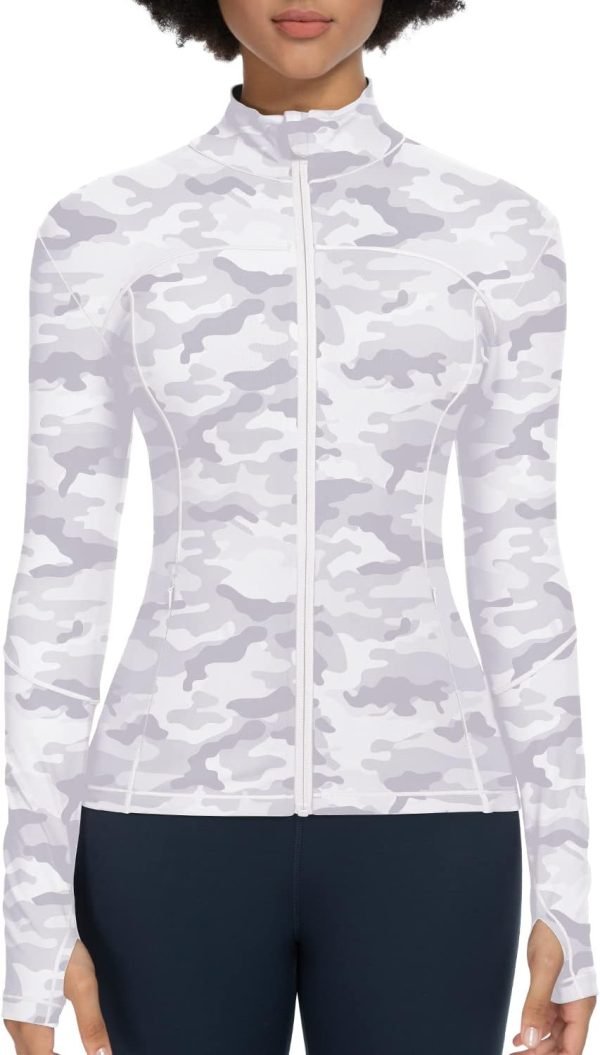 Workout Jackets for Women Full Zip Athletic Running Track Jacket with Pockets Slim Fit Yoga Jacket with Thumb Holes