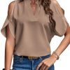 Women's Cold Shoulder Tops Summer Fashion Short Sleeve V Neck Casual Loose Solid Color Blouse Shirts