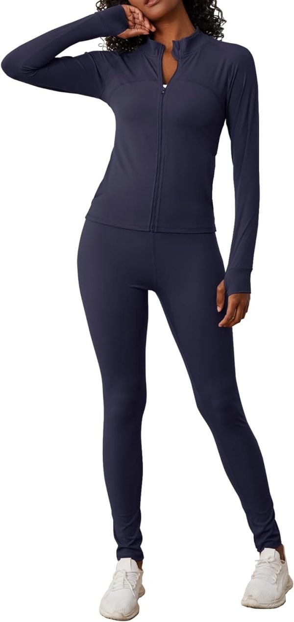 Two Piece Outfits for Women Workout Sets Bodycon Tracksuit Long Sleeve Zip Up Hoodie Jacket Jogger Sweat Pants Set