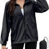 Rain Jacket Women Waterproof Lightweight Jacket With Hood Packable Raincoat with Pockets S-XXL