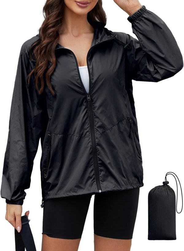 Rain Jacket Women Waterproof Lightweight Jacket With Hood Packable Raincoat with Pockets S-XXL