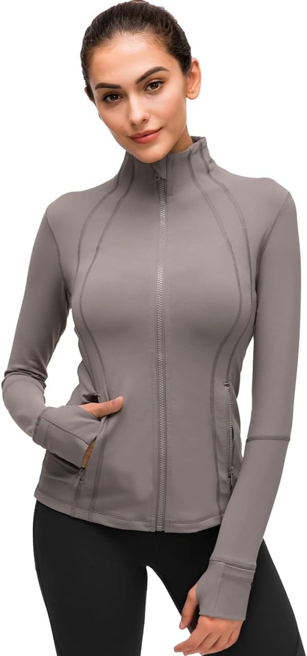 Womens Sports Running Yoga Jacket Slim Fit Full Zip Track Jacket Turtleneck Workout Jacket