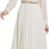Business Casual Shirt Dress for Women Long Sleeves Pleated Midi Dresses with Belt