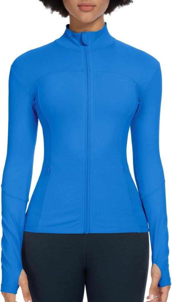 Workout Jackets for Women Full Zip Athletic Running Track Jacket with Pockets Slim Fit Yoga Jacket with Thumb Holes